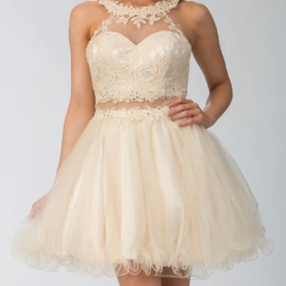 Champagne Mock Two-Piece Homecoming Dress
